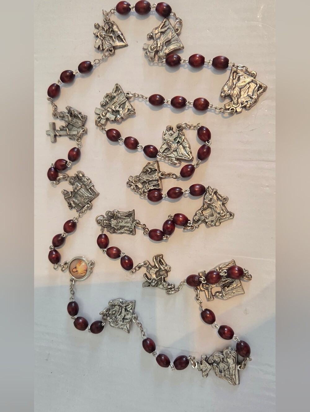 Religious Rosary Necklace with Deep Mahogany Beads